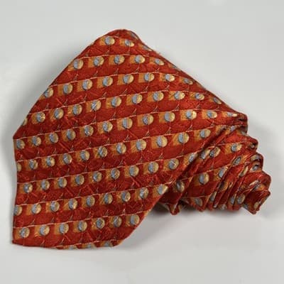 Ermenegildo Zegna 100% Silk Tie Mens Red Gold Blue Geometric 3.5" x 58.5" Italy - Thumbnail 2