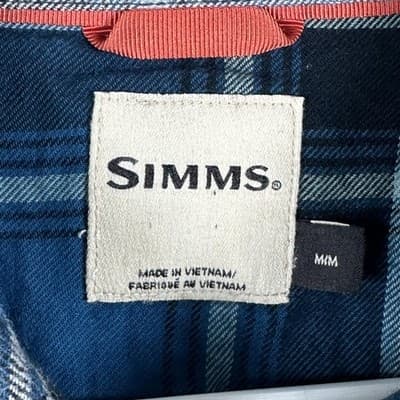 Simms Flannel Shirt Mens Medium Blue Plaid Long Sleeve Button Up Outdoor Fishing - Thumbnail 6