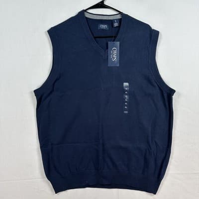 NEW Chaps Sweater Vest Mens XL Blue Newport Navy Cotton V Neck Sleeveless Knit - Image 1