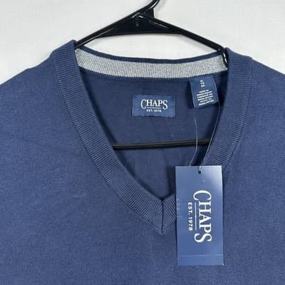NEW Chaps Sweater Vest Mens XL Blue Newport Navy Cotton V Neck Sleeveless Knit - Thumbnail 4