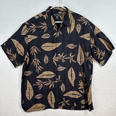 Tori Richard Silk Hawaiian Shirt Mens XL Black Leaf Aloha Camp Button Front - Image 1
