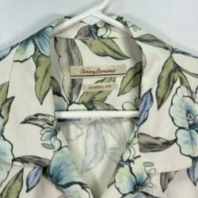Tommy Bahama Silk Hawaiian Shirt Mens XL Blue Green Floral Original Fit Casual - Thumbnail 3