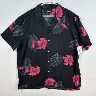 NEW Bonobos Hawaiian Tropicali Lilly Shirt Mens XL Black Pink Short Sleeve - Image 1