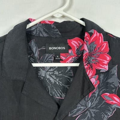NEW Bonobos Hawaiian Tropicali Lilly Shirt Mens XL Black Pink Short Sleeve - Thumbnail 5