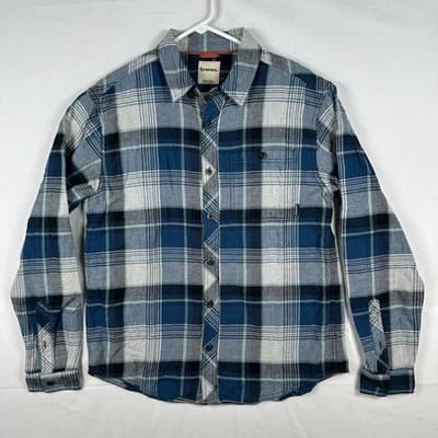 Simms Flannel Shirt Mens Medium Blue Plaid Long Sleeve Button Up Outdoor Fishing - Thumbnail 2