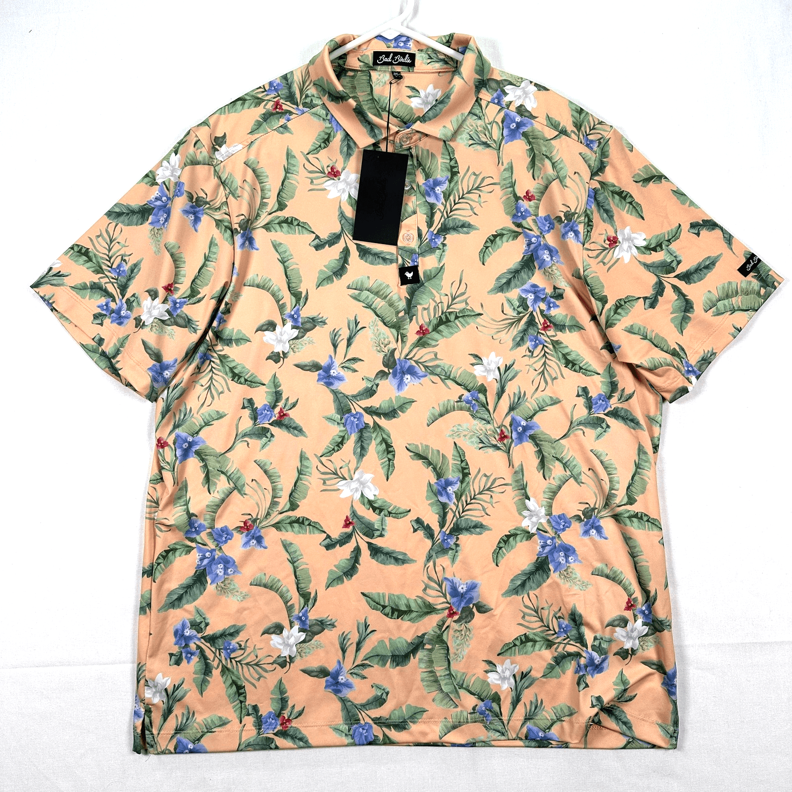Bad Birdie Golf Polo Shirt Mens 2XL Peach Floral Fiesta Hawaiian Performance NEW - Image 1