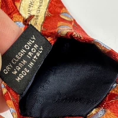 Ermenegildo Zegna 100% Silk Tie Mens Red Gold Blue Geometric 3.5" x 58.5" Italy - Thumbnail 6