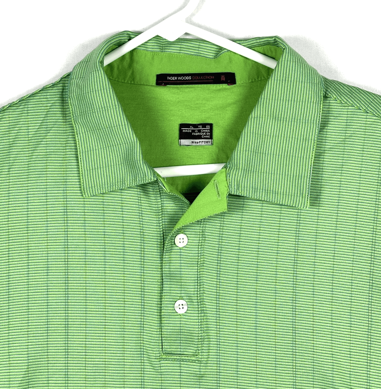 Nike Tiger Woods Collection Golf Polo Shirt Mens XL Green Striped Short Sleeve - Image 1