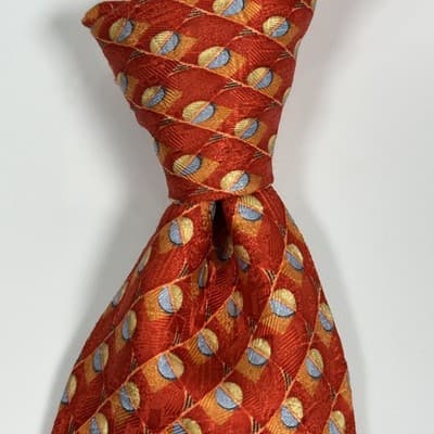Ermenegildo Zegna 100% Silk Tie Mens Red Gold Blue Geometric 3.5" x 58.5" Italy - Image 1