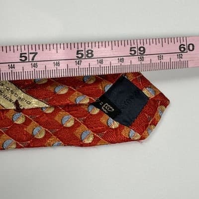 Ermenegildo Zegna 100% Silk Tie Mens Red Gold Blue Geometric 3.5" x 58.5" Italy - Thumbnail 9