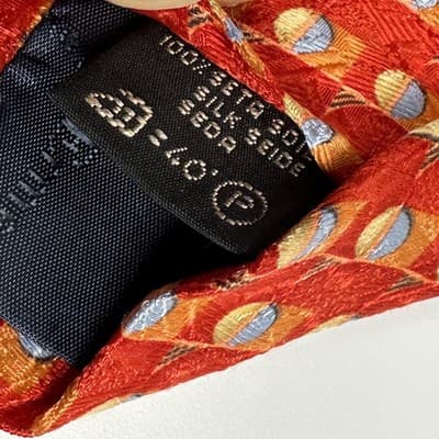 Ermenegildo Zegna 100% Silk Tie Mens Red Gold Blue Geometric 3.5" x 58.5" Italy - Thumbnail 7