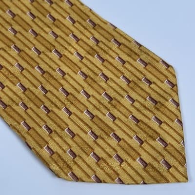 Ermenegildo Zegna Tie Mens 100% Silk Gold Geometric Hand Made Italy Necktie - Thumbnail 3