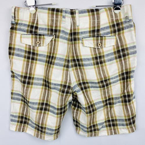 Tommy Bahama Relax Linen Shorts Mens 34 Bermuda Flat Front Plaid Multicolor 10" - Thumbnail 2