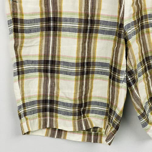 Tommy Bahama Relax Linen Shorts Mens 34 Bermuda Flat Front Plaid Multicolor 10" - Thumbnail 4