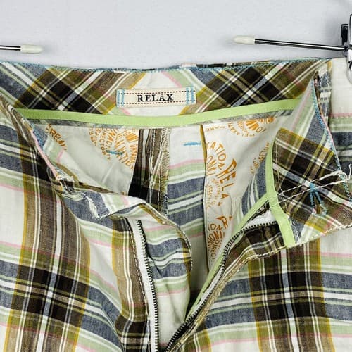 Tommy Bahama Relax Linen Shorts Mens 34 Bermuda Flat Front Plaid Multicolor 10" - Thumbnail 7