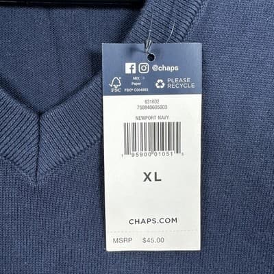 NEW Chaps Sweater Vest Mens XL Blue Newport Navy Cotton V Neck Sleeveless Knit - Thumbnail 5