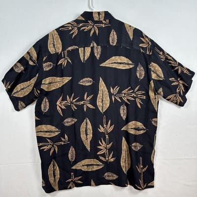 Tori Richard Silk Hawaiian Shirt Mens XL Black Leaf Aloha Camp Button Front - Thumbnail 2