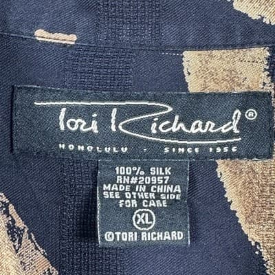 Tori Richard Silk Hawaiian Shirt Mens XL Black Leaf Aloha Camp Button Front - Thumbnail 5