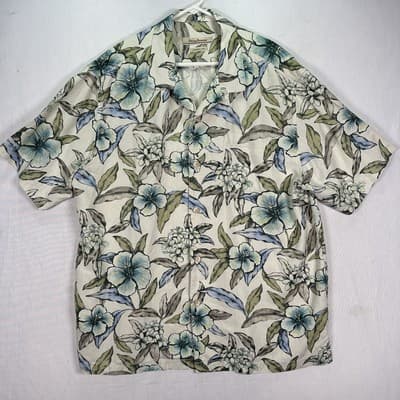 Tommy Bahama Silk Hawaiian Shirt Mens XL Blue Green Floral Original Fit Casual - Thumbnail 2