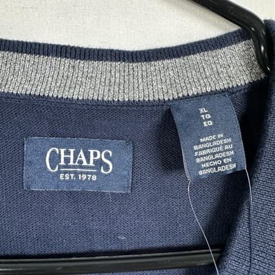 NEW Chaps Sweater Vest Mens XL Blue Newport Navy Cotton V Neck Sleeveless Knit - Thumbnail 6