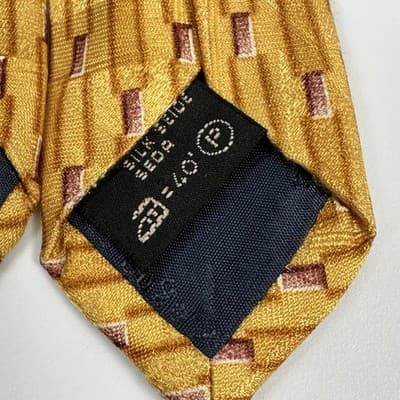 Ermenegildo Zegna Tie Mens 100% Silk Gold Geometric Hand Made Italy Necktie - Thumbnail 6