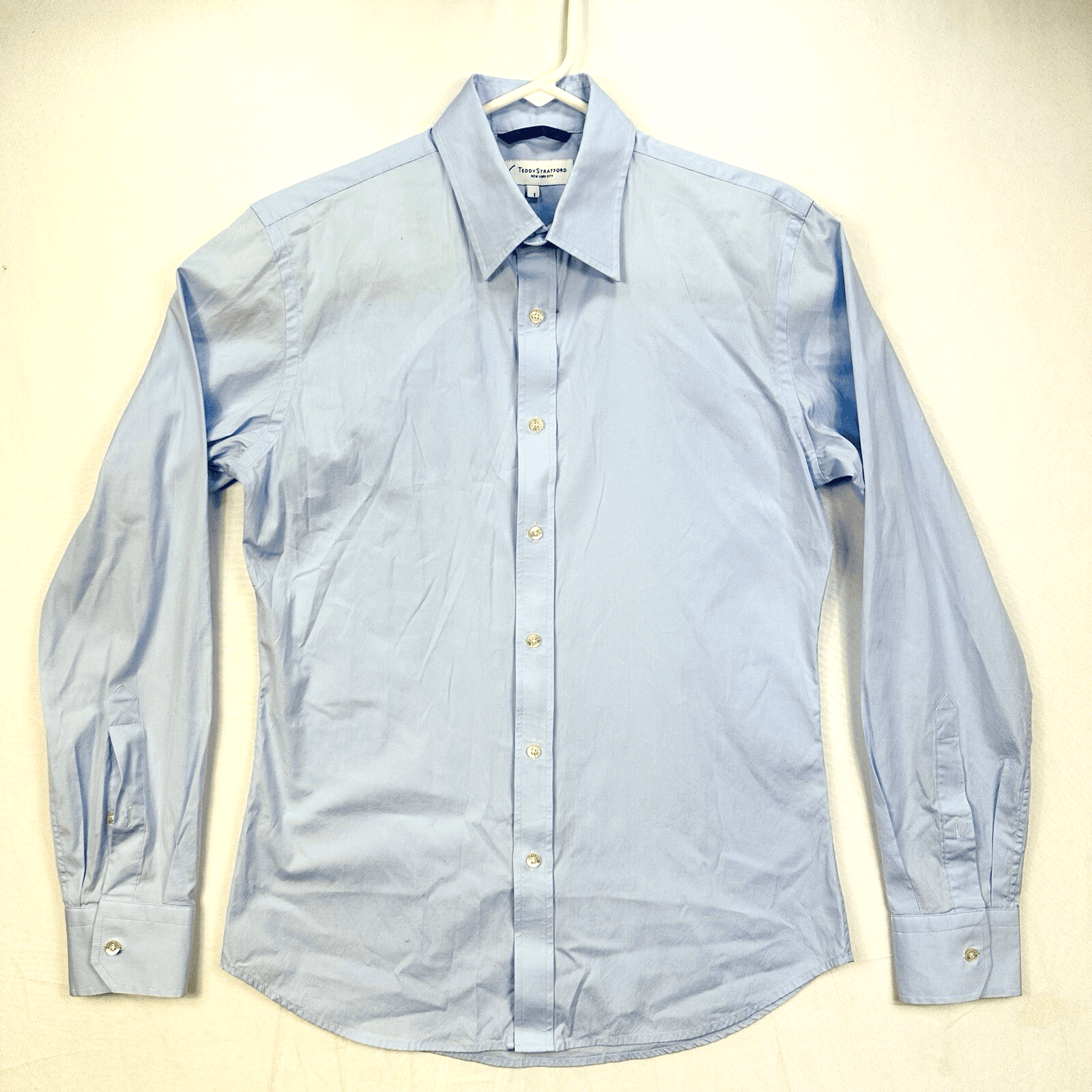 Teddy Stratford Blue Dress Shirt Mens 1 - Small Button Full Zip Up Long Sleeve - Image 1