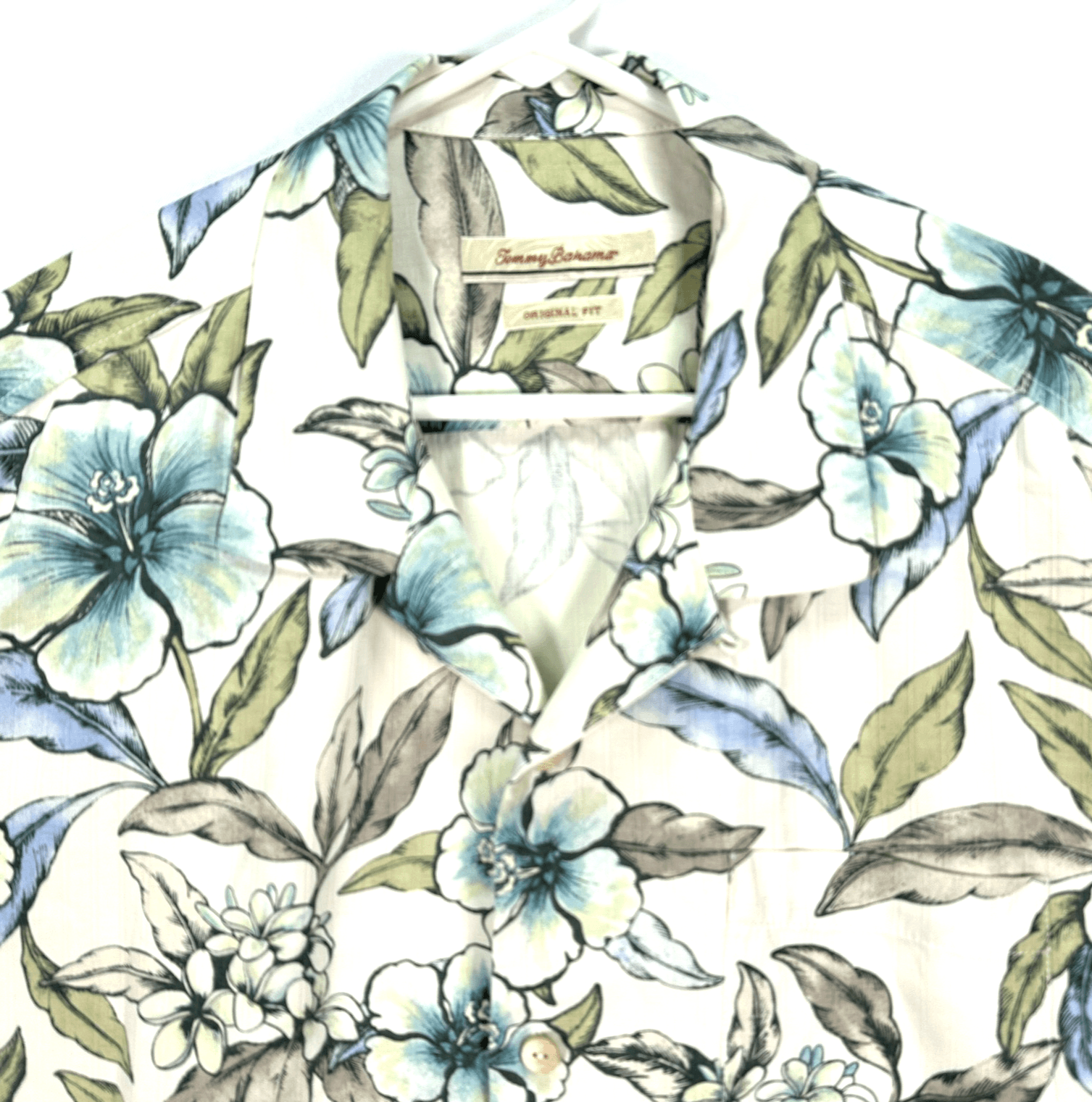 Tommy Bahama Silk Hawaiian Shirt Mens XL Blue Green Floral Original Fit Casual - Image 1