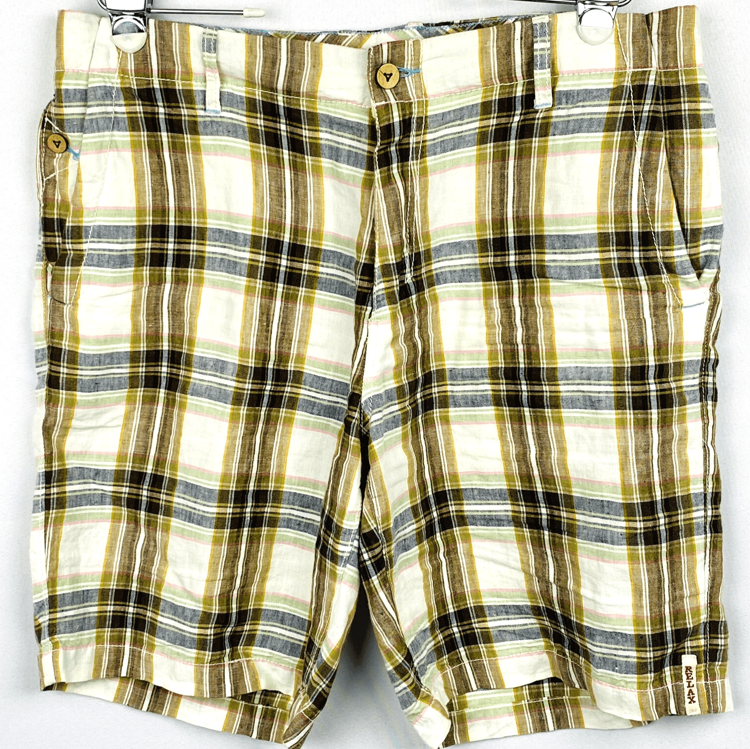 Tommy Bahama Relax Linen Shorts Mens 34 Bermuda Flat Front Plaid Multicolor 10" - Image 1