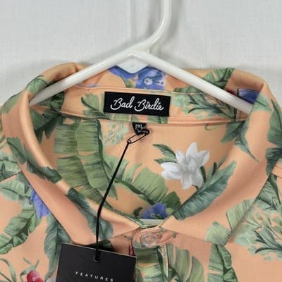 Bad Birdie Golf Polo Shirt Mens 2XL Peach Floral Fiesta Hawaiian Performance NEW - Thumbnail 5
