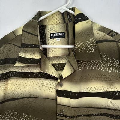 VINTAGE Mench Platinum Shirt Mens 3XL Brown Green Striped Button Up Short Sleeve - Thumbnail 3