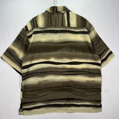 VINTAGE Mench Platinum Shirt Mens 3XL Brown Green Striped Button Up Short Sleeve - Thumbnail 2