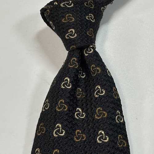 KENT & CURWEN Men's 100% Silk Black Geometric Textured England XL Necktie - Thumbnail 2