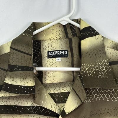 VINTAGE Mench Platinum Shirt Mens 3XL Brown Green Striped Button Up Short Sleeve - Thumbnail 4