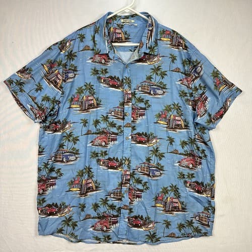 Alex Vando Hawaiian Shirt Mens 2XL Premium Tropical Blue Woodys Easy Care Button - Thumbnail 2