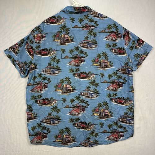 Alex Vando Hawaiian Shirt Mens 2XL Premium Tropical Blue Woodys Easy Care Button - Thumbnail 3