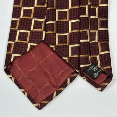 Ermenegildo Zegna Mens 100% Silk Tie Red Gold Geometric Squares Classic Necktie - Thumbnail 5