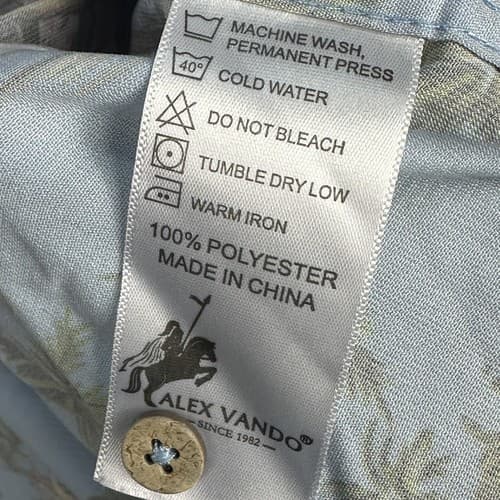 Alex Vando Hawaiian Shirt Mens 2XL Premium Tropical Blue Woodys Easy Care Button - Thumbnail 9