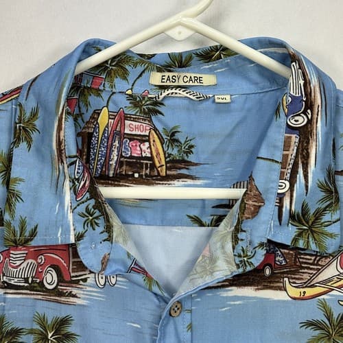 Alex Vando Hawaiian Shirt Mens 2XL Premium Tropical Blue Woodys Easy Care Button - Thumbnail 7