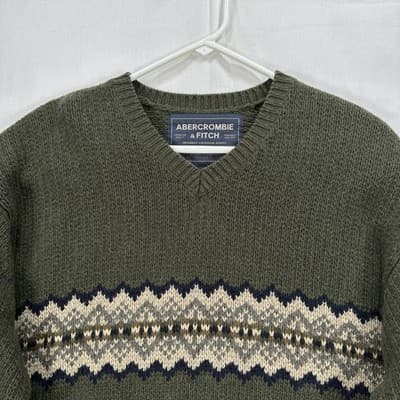 Vintage Abercrombie & Fitch Mens XL Sweater Green Fair Isle Lambswool Hong Kong - Thumbnail 3