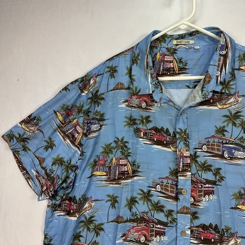 Alex Vando Hawaiian Shirt Mens 2XL Premium Tropical Blue Woodys Easy Care Button - Thumbnail 6