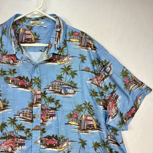 Alex Vando Hawaiian Shirt Mens 2XL Premium Tropical Blue Woodys Easy Care Button - Thumbnail 5