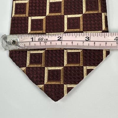 Ermenegildo Zegna Mens 100% Silk Tie Red Gold Geometric Squares Classic Necktie - Thumbnail 6