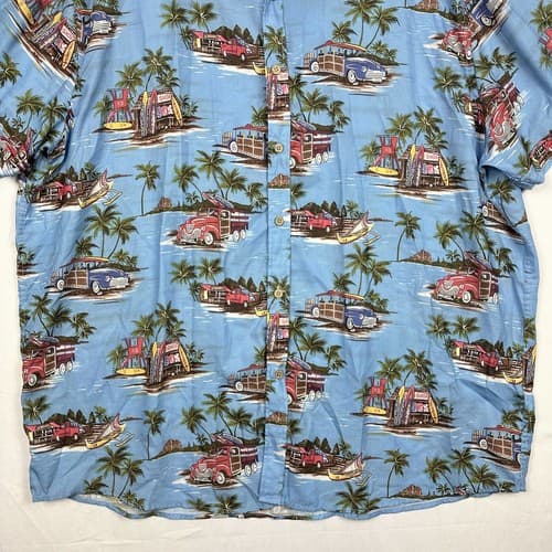 Alex Vando Hawaiian Shirt Mens 2XL Premium Tropical Blue Woodys Easy Care Button - Thumbnail 4