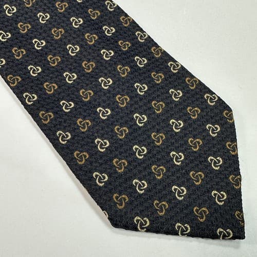 KENT & CURWEN Men's 100% Silk Black Geometric Textured England XL Necktie - Thumbnail 3