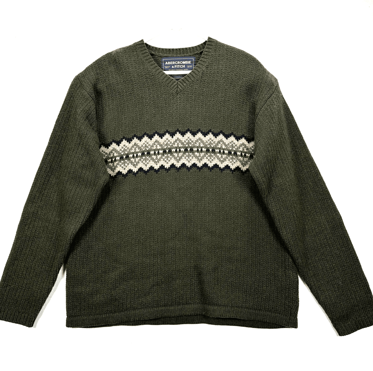 Vintage Abercrombie & Fitch Mens XL Sweater Green Fair Isle Lambswool Hong Kong - Image 1