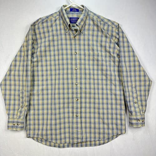 Pendleton Men’s Medium Button Down Shirt Yellow Gray Check Plaid Long Sleeve - Thumbnail 2