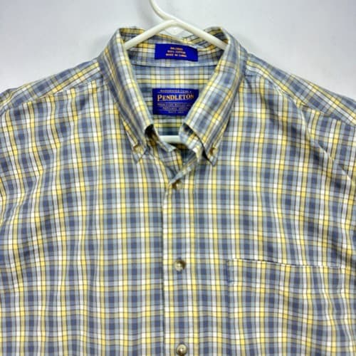 Pendleton Men’s Medium Button Down Shirt Yellow Gray Check Plaid Long Sleeve - Thumbnail 6