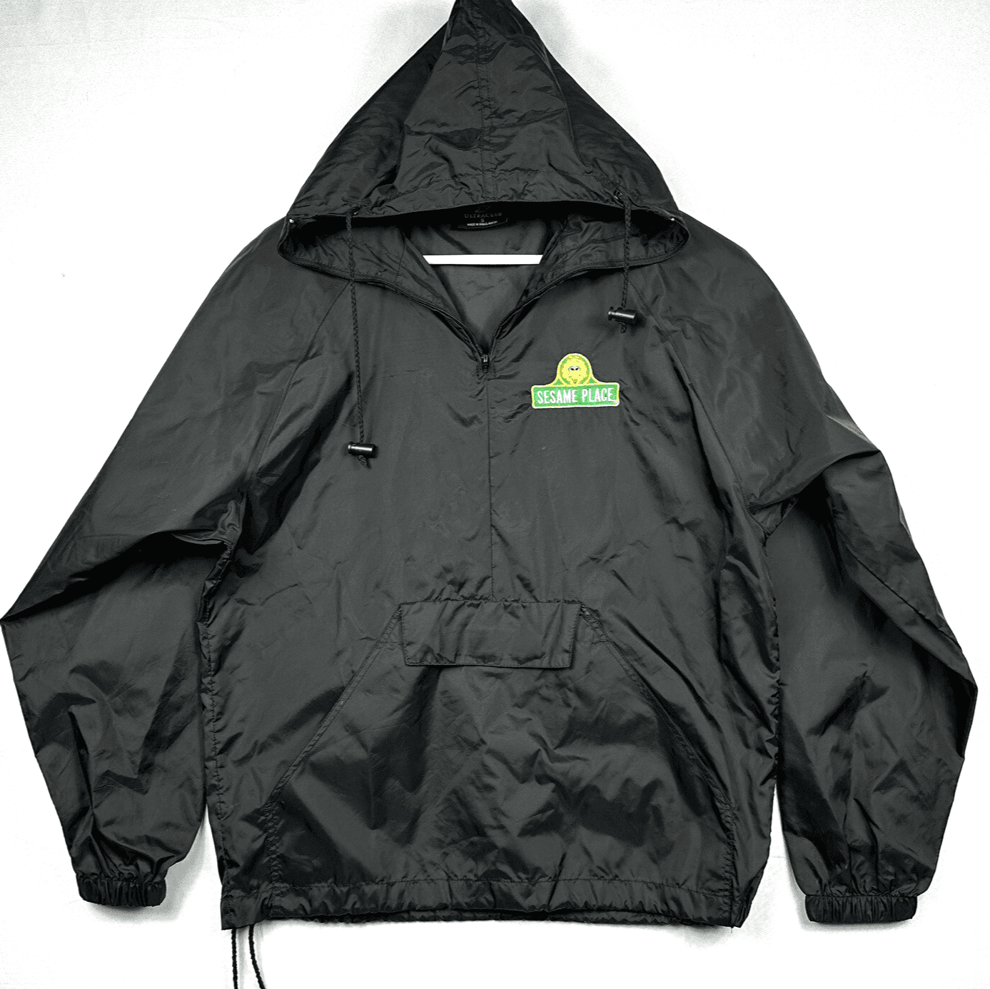 SESAME PLACE Windbreaker 1/2 Zip Pullover Adult Small Black Nylon - Image 1