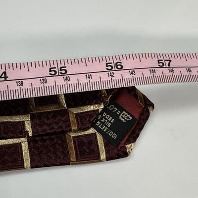 Ermenegildo Zegna Mens 100% Silk Tie Red Gold Geometric Squares Classic Necktie - Thumbnail 7