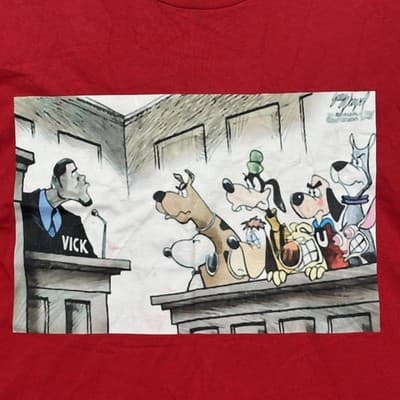 Vintage Cartoon Courtroom Mens 2XL Dog Parade Shirt Red Alstyle Apparel Tee - Thumbnail 3